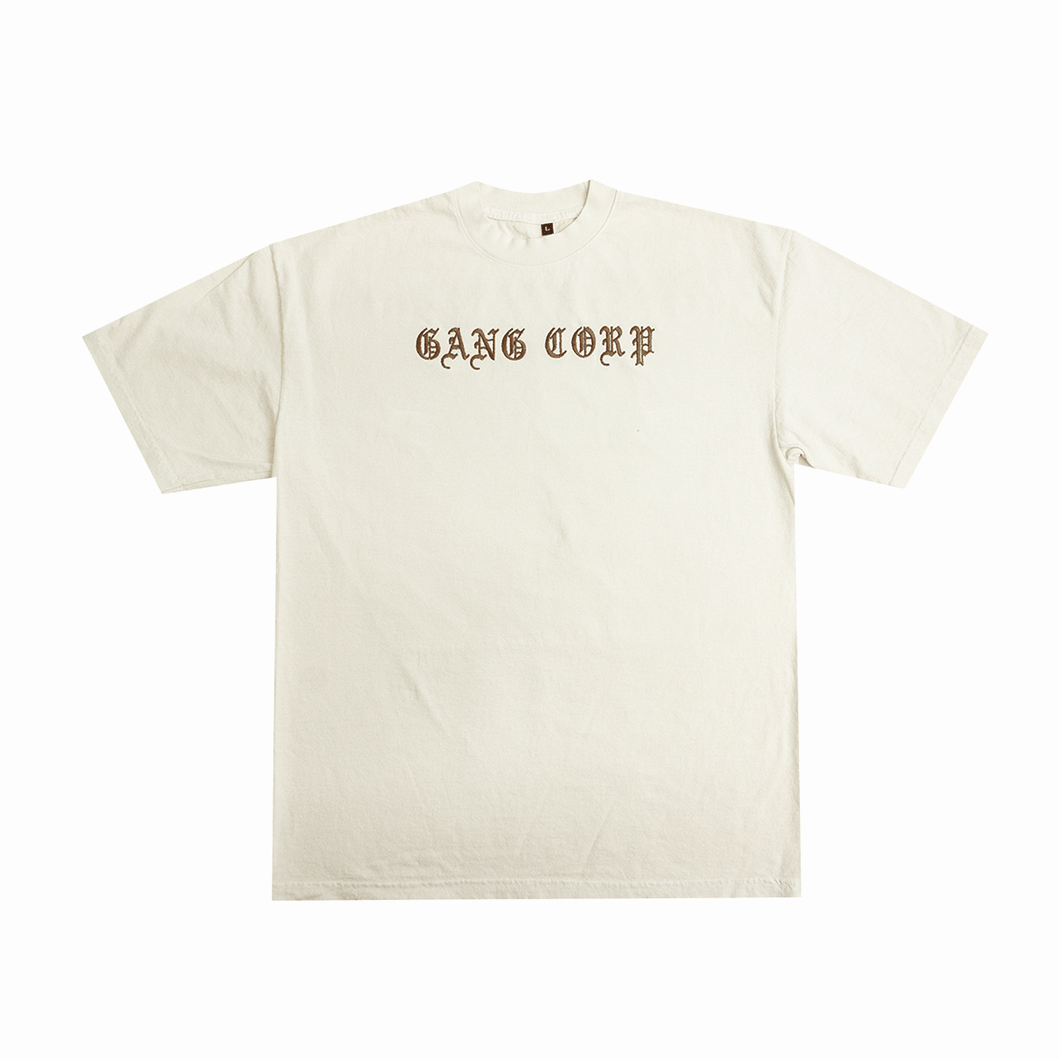 GangCorp ”Old English” Cream & Brown T-shirt Embroidered