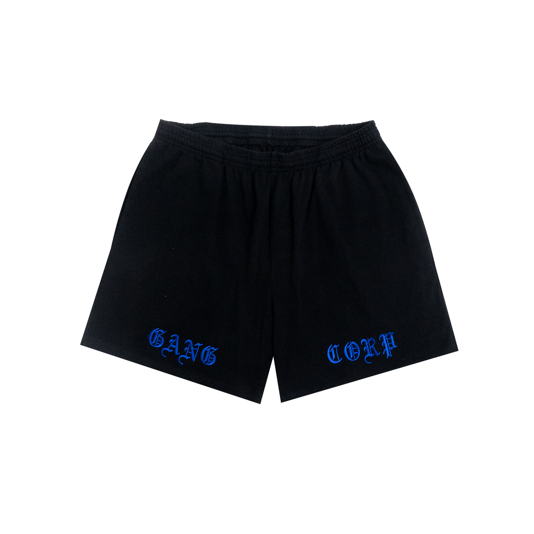 GangCorp “Old English” Black & Blue Shorts Embroidered