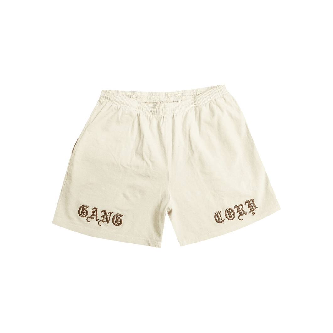 GangCorp ”Old English” Cream & Brown Shorts Embroidered