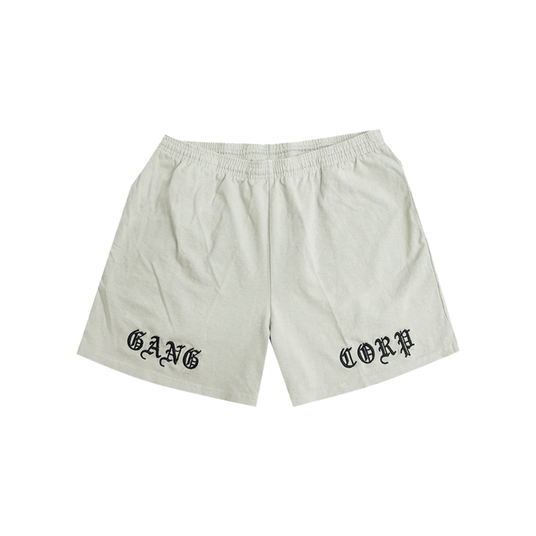 GangCorp “Old English” Cement & Black Shorts Embroidered