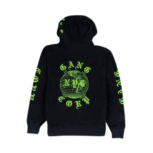Load image into Gallery viewer, GangCorp &quot;Global&quot; Black &amp; Neon Green Hoodie
